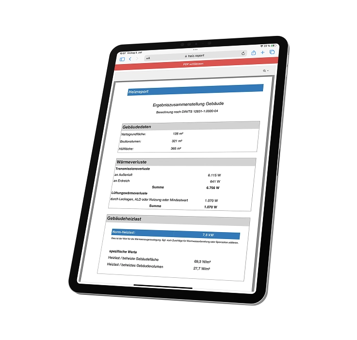 Heizlast-Report für Sinntal