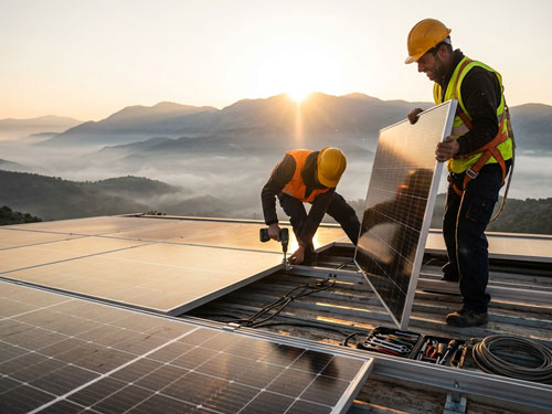 Fachgerecht montierte Solarmodule auf Ziegeldach